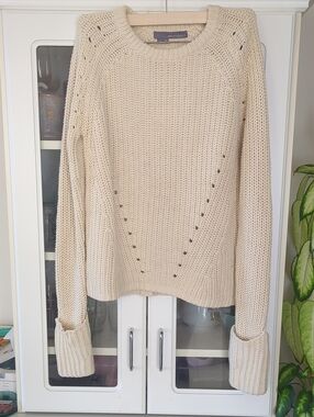 360 Sweater Cream Open-Stitch Crewneck Sweater